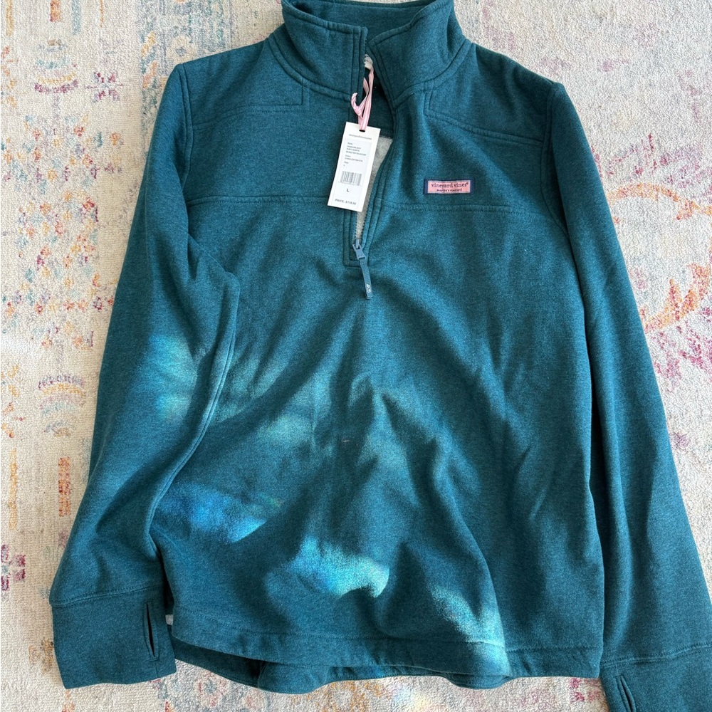 Vineyard Vines Brushed Terry Quarter-Zip Pullover - Teal Green